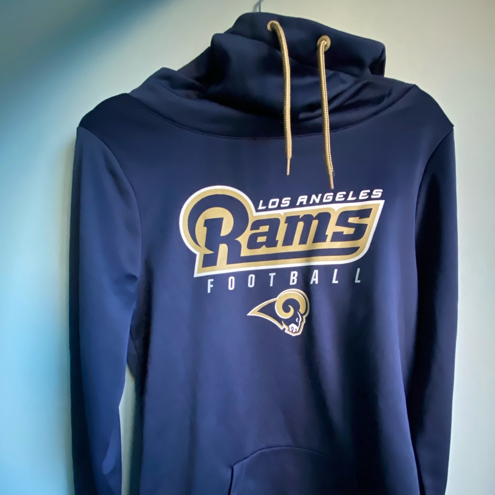 OFFICIAL Los Angeles Rams Majestic Women's Speed Fly Pullover Hoodie - Navy NWOT